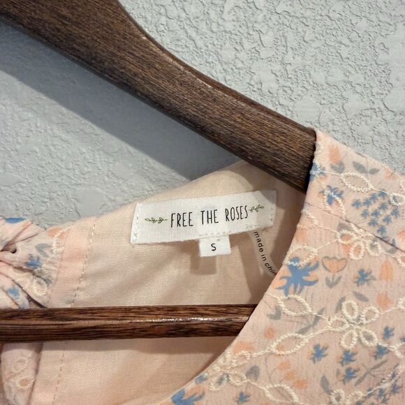 Free the Roses Orange Eyelet Tiered Embroidered Midi Dress Size Small Floral - Picture 10 of 13